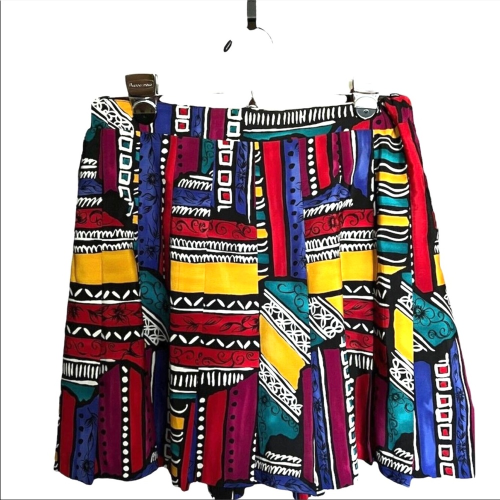 VTG 80S SKIRT MULTICOLOR ABSTRACT PLEATED MINI VINTAGE MEDIUM M